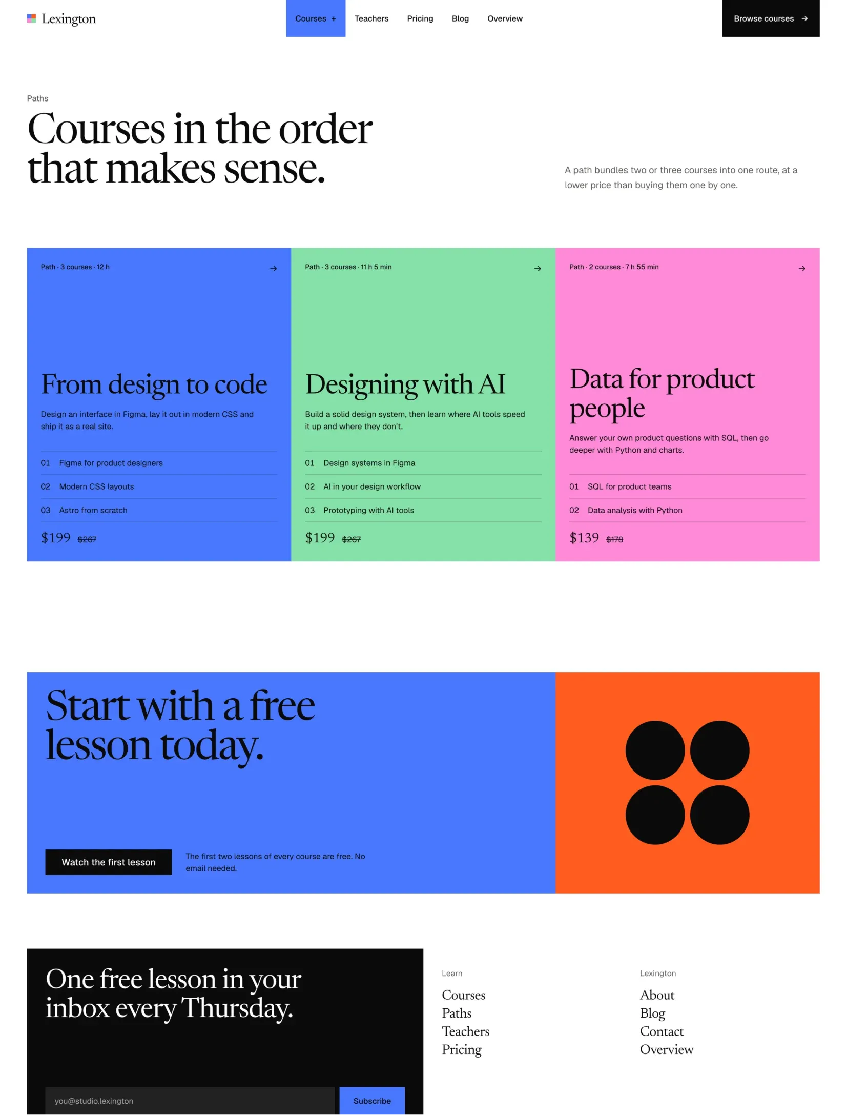 The Enlightr courses page grouped by subject in coloured columns
