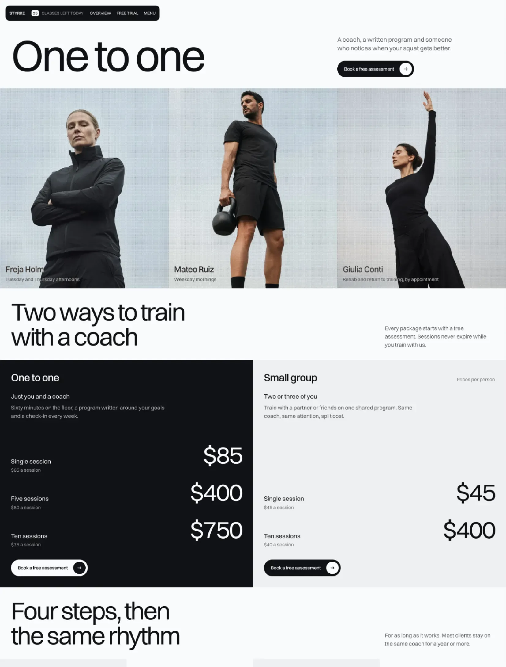 The Coleman one to one coaching page with plans and prices